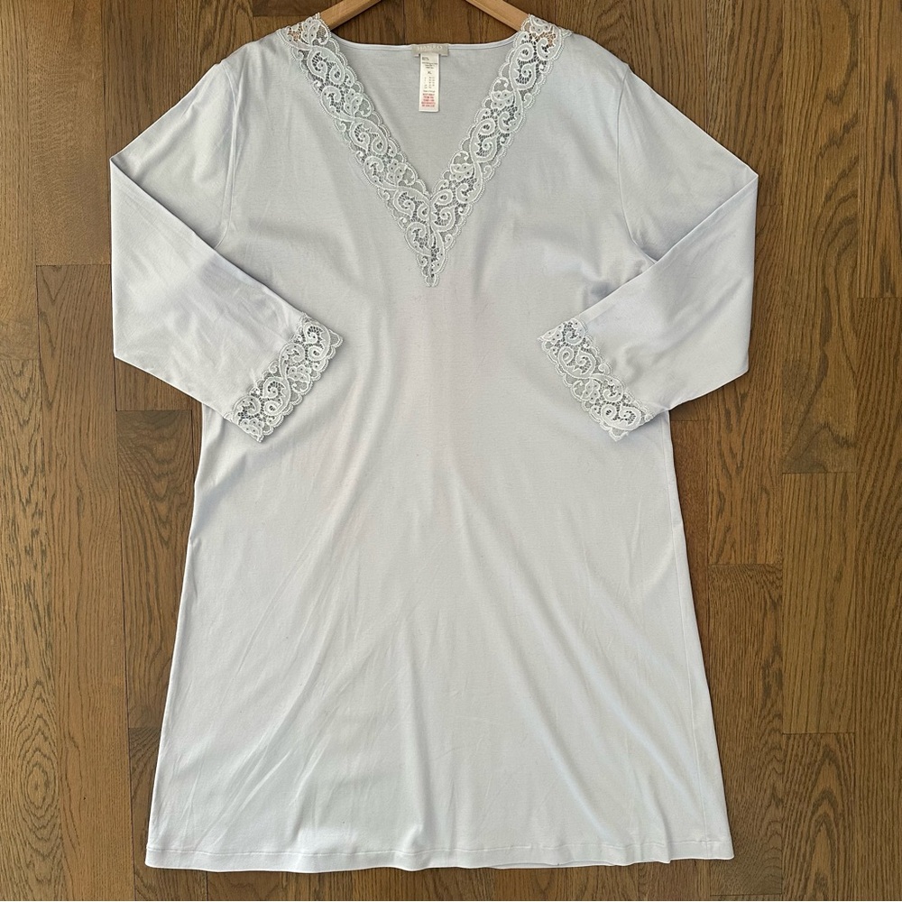 Hanro Moments 3/4 Sleeve Big Shirt Sleep Shirt in Powder Blue Extra Large